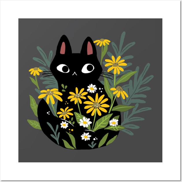 Black Cat In The Flowers Wall Art by MichelleScribbles